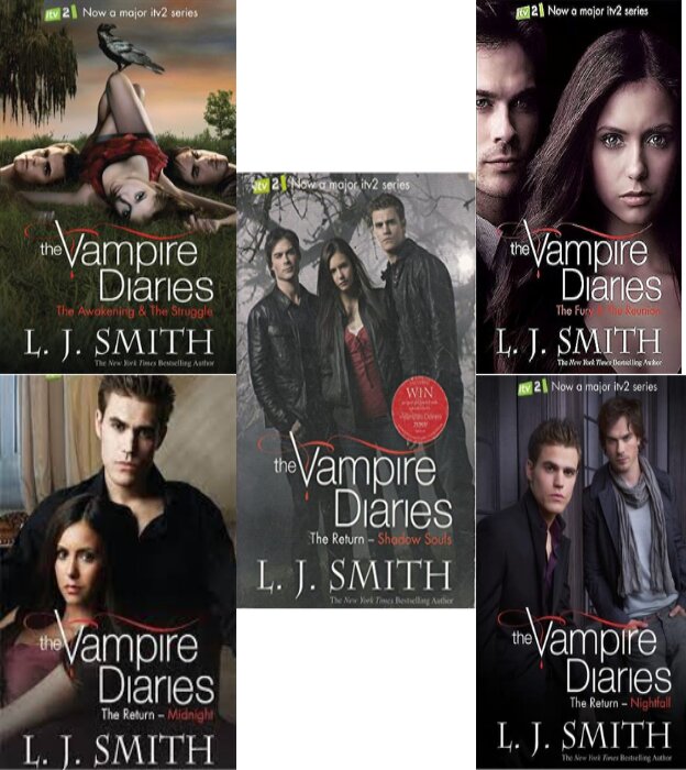 L.J. Smith Vampire Diaries Book Set ( The Awakening and The Struggle, The Fury Dark Reunion, Night Fall, Shadow Souls, Midnight )