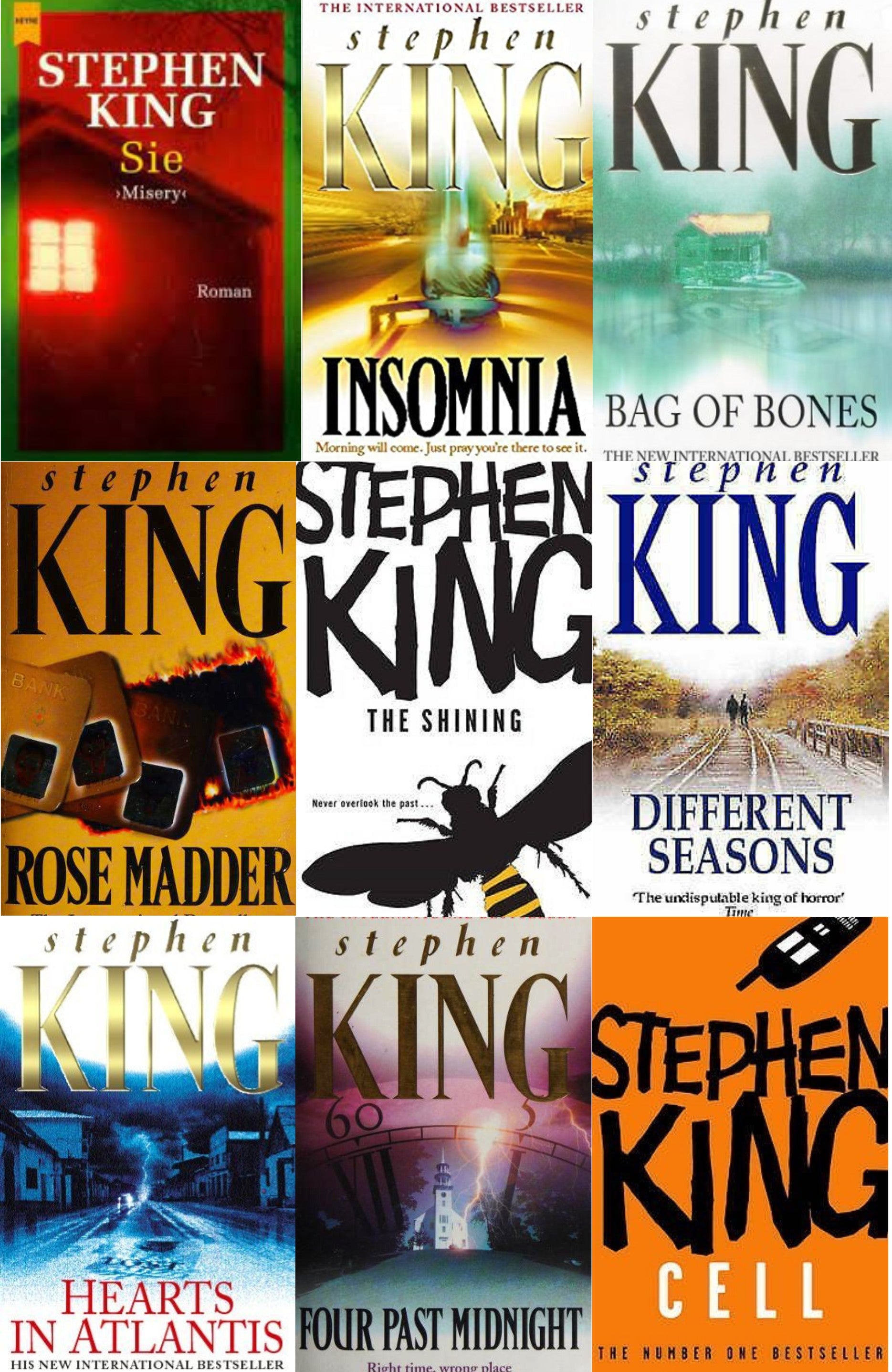 Stephen King Bestseller Book Combo ( Four Past Midnight, Insomnia, Cell, Hearts In Atlantis, Different Seasons, Rose Madder, Sie, The Waste Lands: The Dark Tower, Bag of Bones, The Shining )
