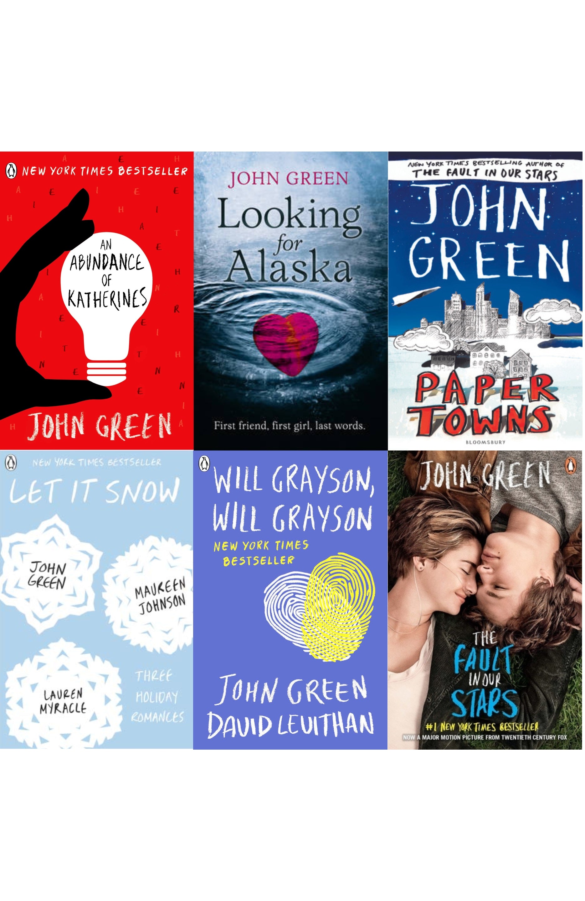 John Green Bestseller Book Combo ( The Fault in Our Stars, Paper Towns, Let It Snow, Looking for Alaska, An Abundance of Katherines, Will Grayson, Will Grayson )